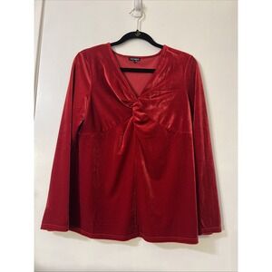 600 West Red Sz Large Babydoll Knot Front Blouse‎ Long Sleeve Velvet Velour Top